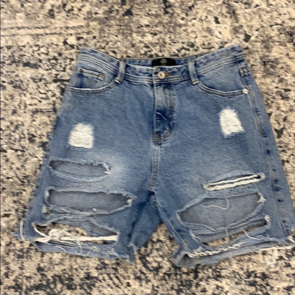 Distressed High Waisted Long Length Jeans Shorts - Picture 2 of 4
